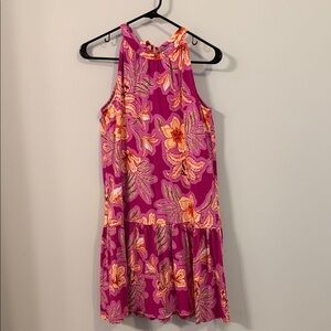 Floral Sleeveless Dress - Pink and Orange